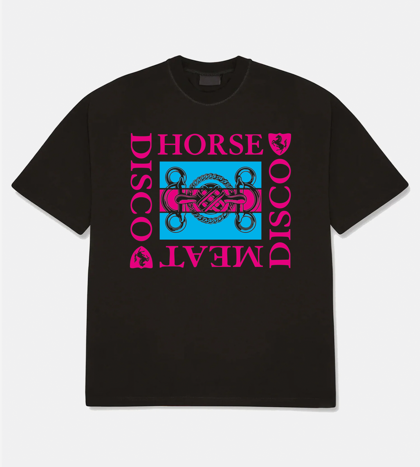 Horse Meat Disco Snaffle Black Tee - Pink / Blue