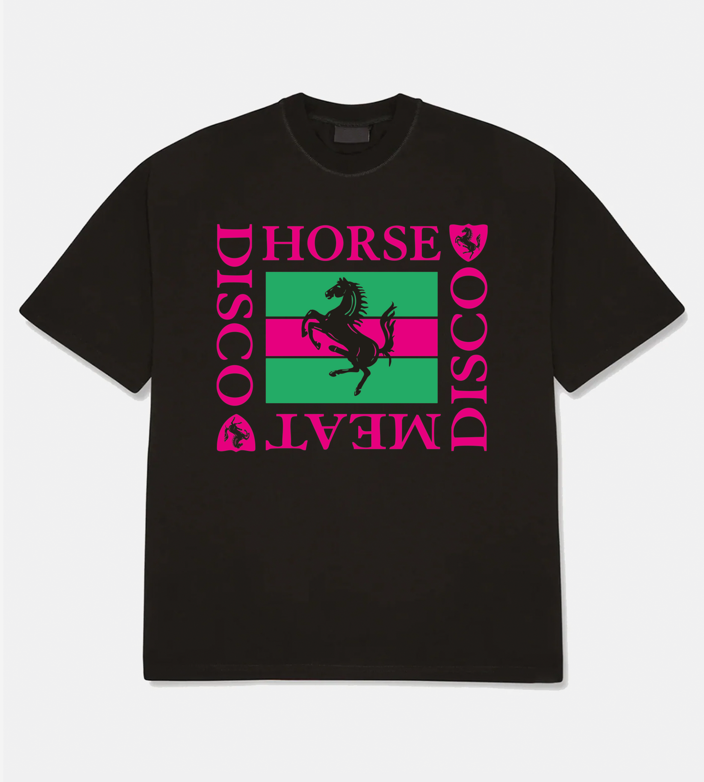 Horse Meat Disco Black Tee - Pink / Green