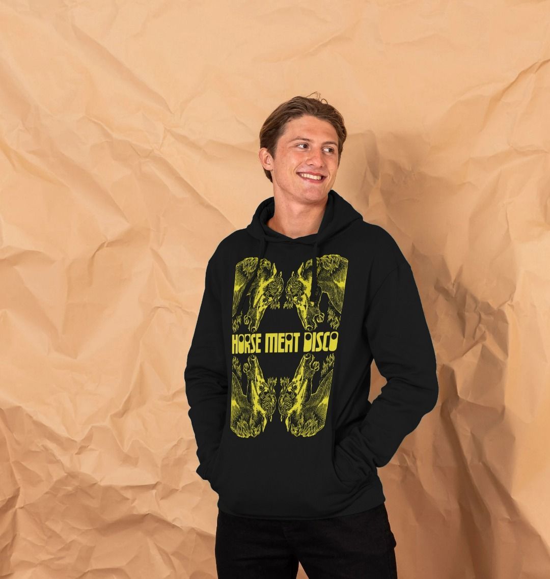 4 Horses Etch Hoody - Yellow Print on Black