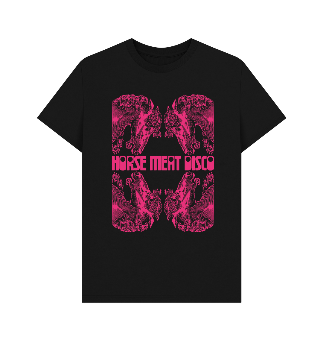 Black 4 Horses Etch T-Shirt - Pink Print on White