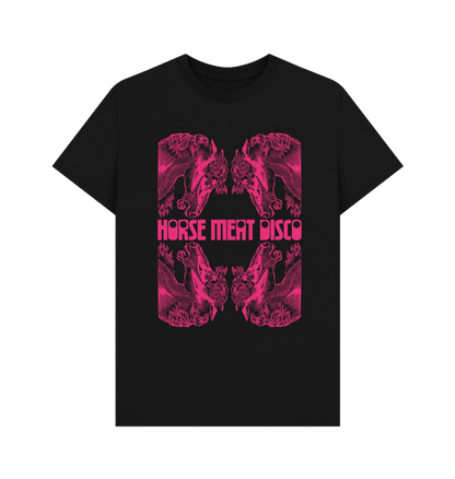 Black 4 Horses Etch T-Shirt - Pink Print on White