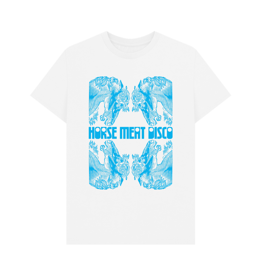 White 4 Horses Etch T-Shirt - Turquoise Print on White