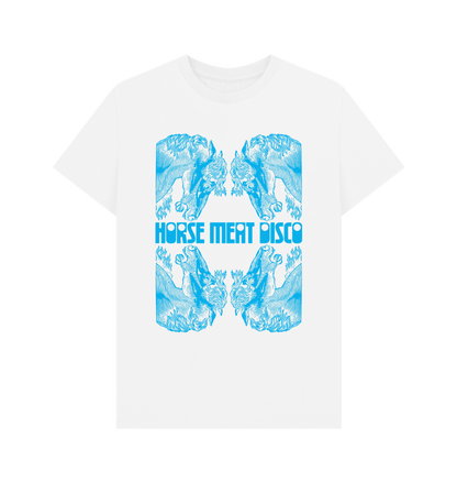 White 4 Horses Etch T-Shirt - Turquoise Print on White