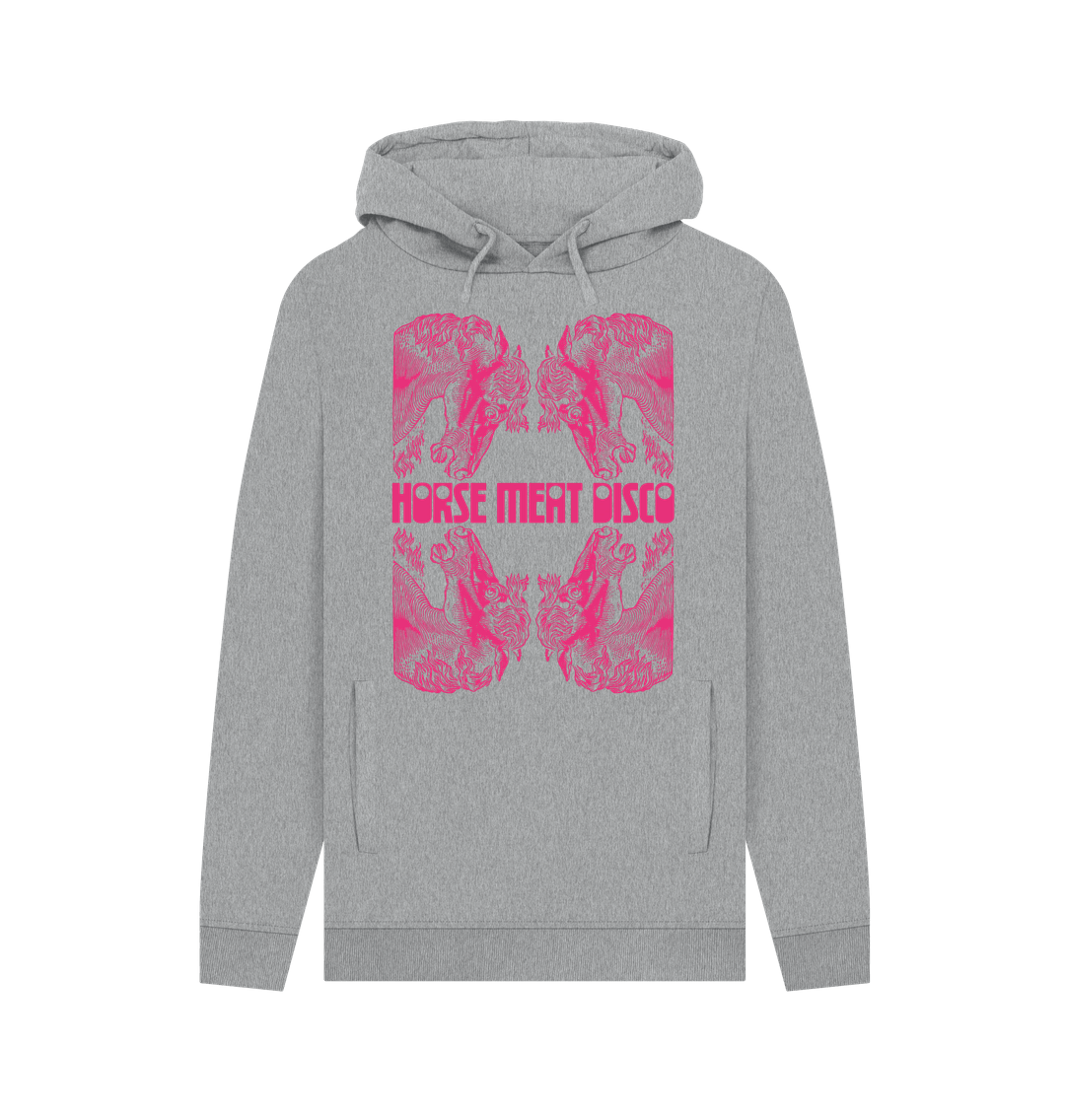 Light Heather 4 Horses Etch Hoody - Pink Print on Grey