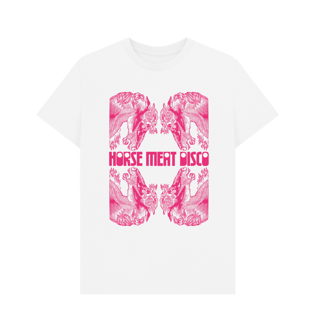 White 4 Horses Etch T-Shirt - Pink Print on White