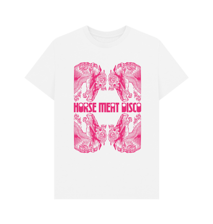 White 4 Horses Etch T-Shirt - Pink Print on White