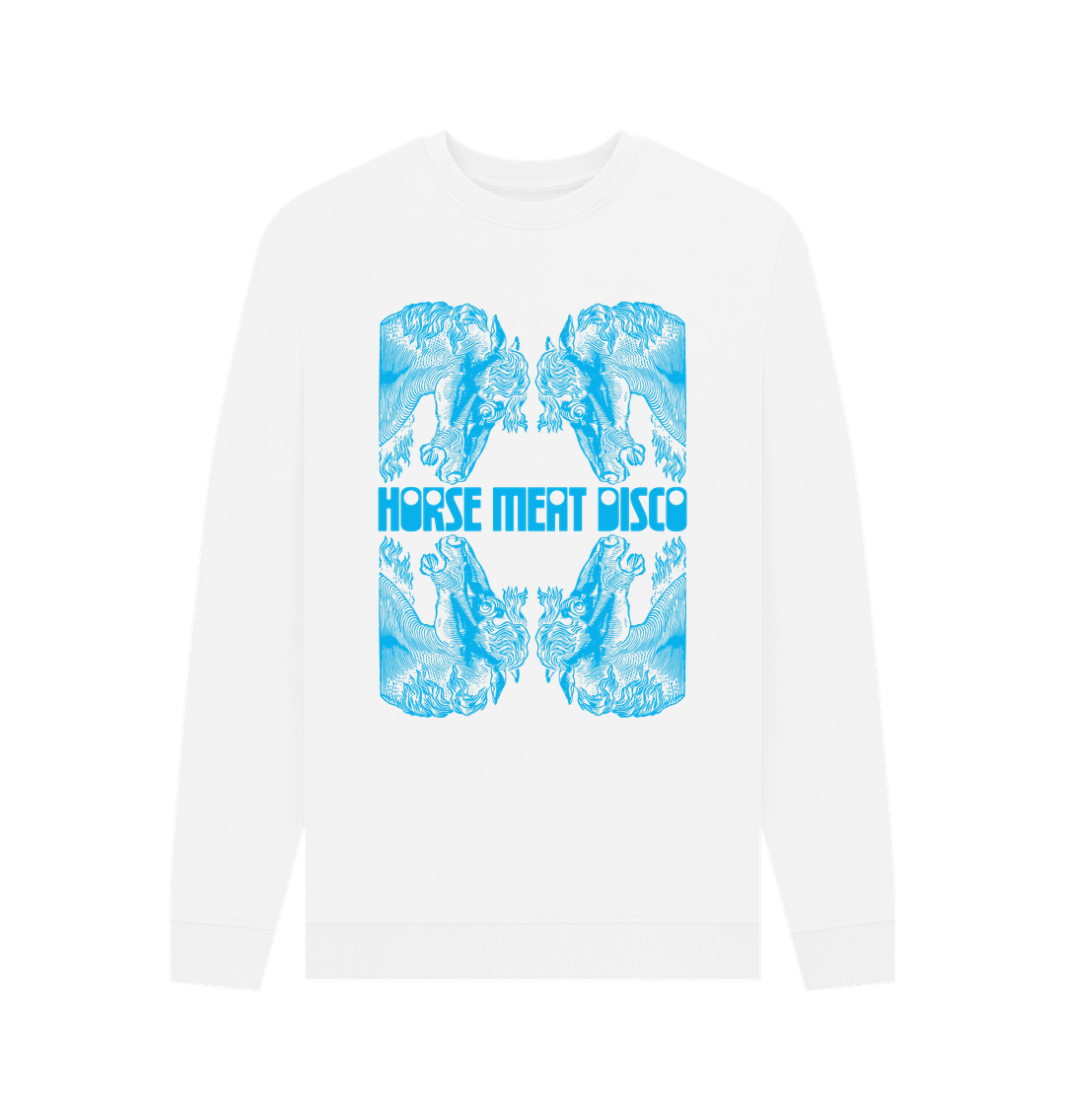 White 4 Horses Etch Sweatshirt - Turquoise Print on White