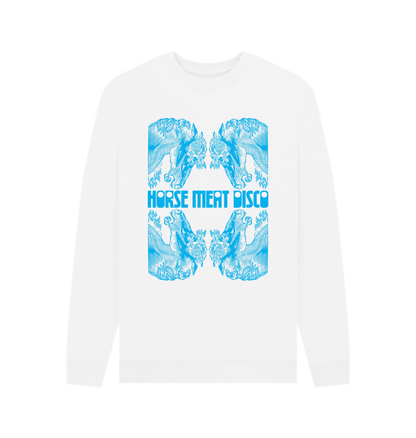 White 4 Horses Etch Sweatshirt - Turquoise Print on White