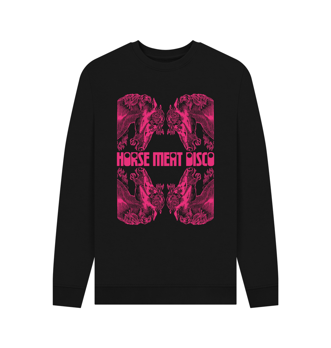 Black 4 Horses Etch Sweatshirt - Pink Print on White