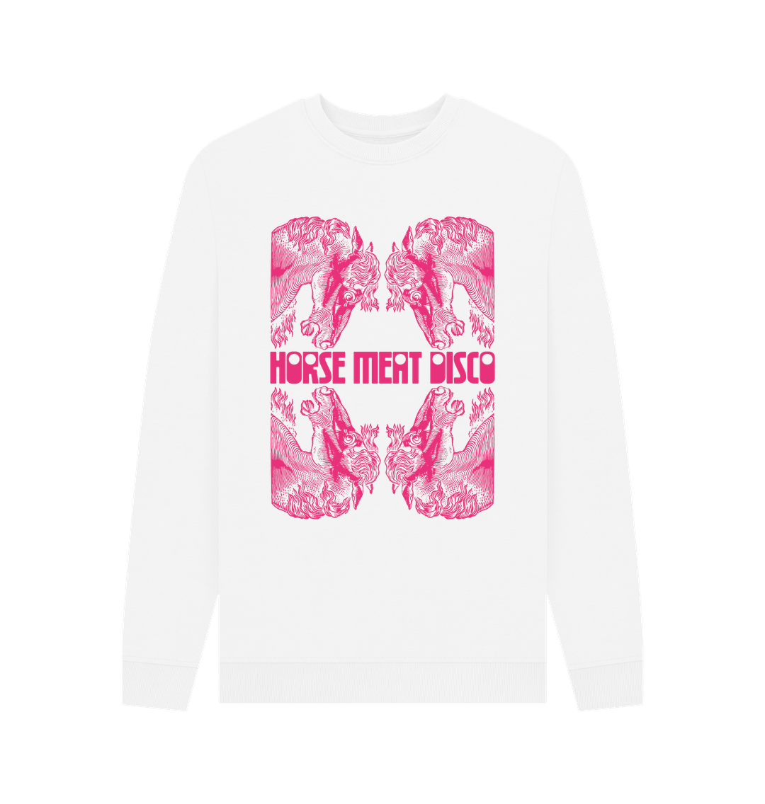 White 4 Horses Etch Sweatshirt - Pink Print on White