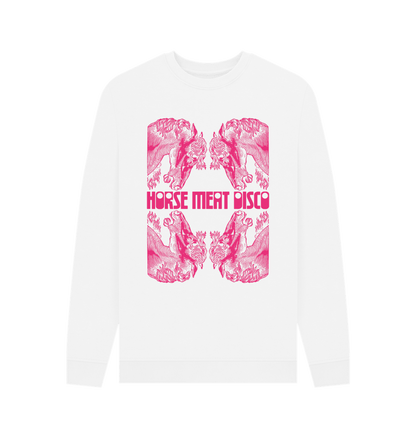 White 4 Horses Etch Sweatshirt - Pink Print on White