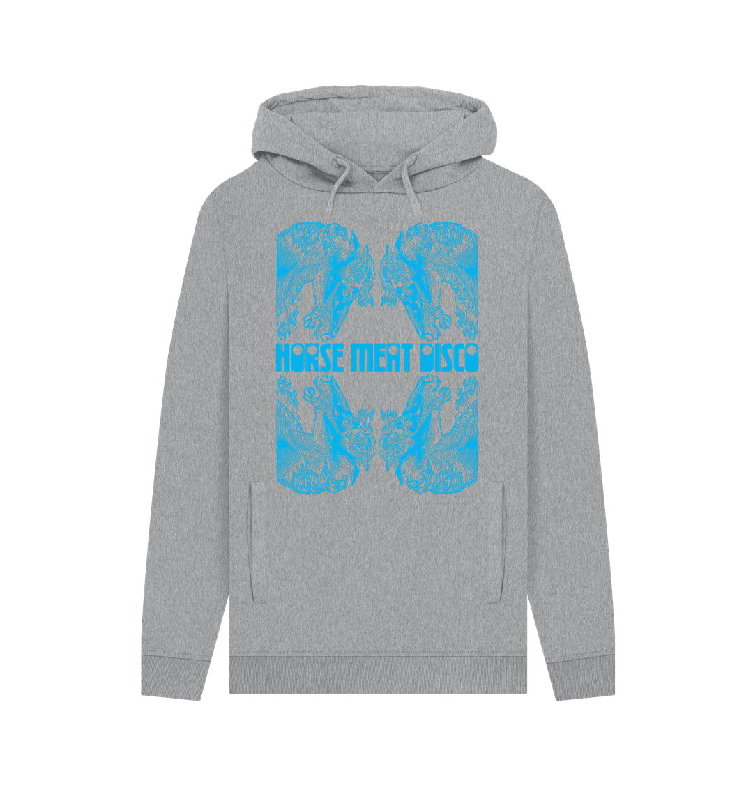 Light Heather 4 Horses Etch Hoody - Turquoise Print on Grey