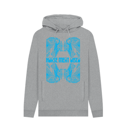 Light Heather 4 Horses Etch Hoody - Turquoise Print on Grey