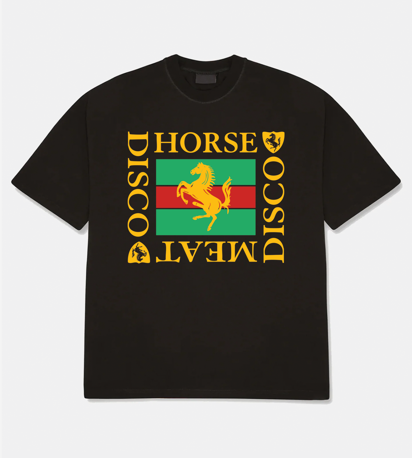 Horse Meat Disco Black Tee - Yellow / Green / Red