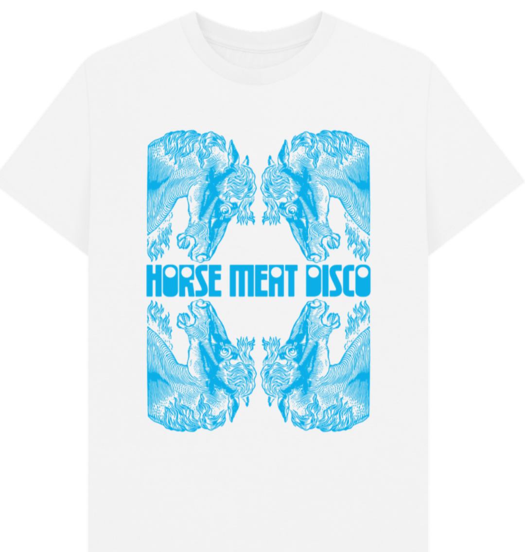 4 Horses Etch T-Shirt - Turquoise Print on White