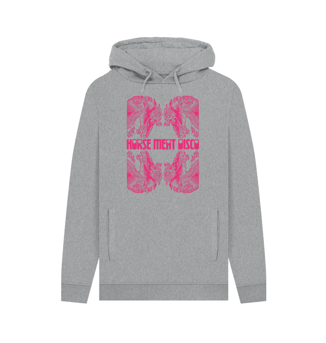 Light Heather 4 Horses Etch Hoody - Pink Print on Black