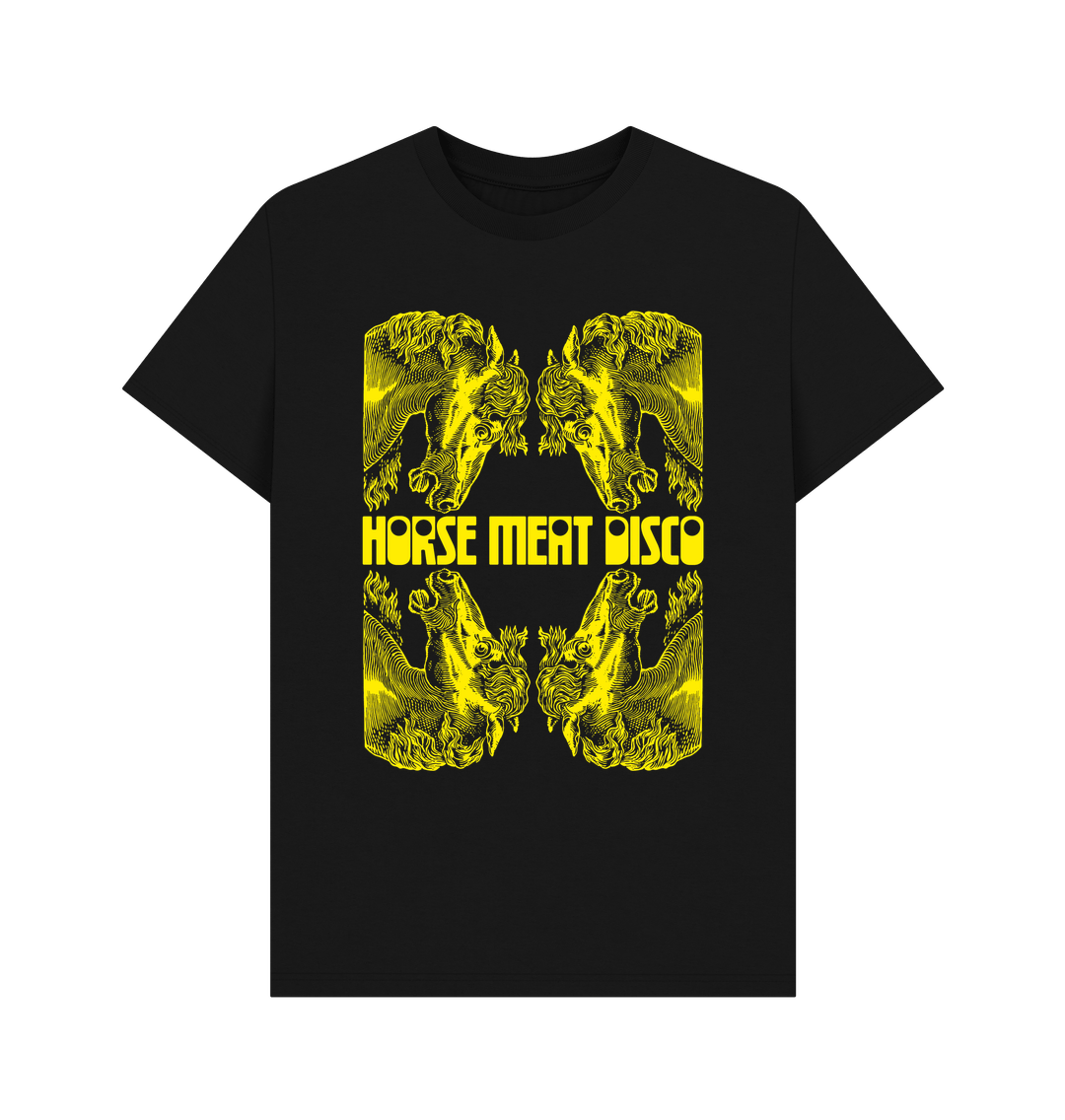 Black 4 Horses Etch T-Shirt - Yellow Print on Black