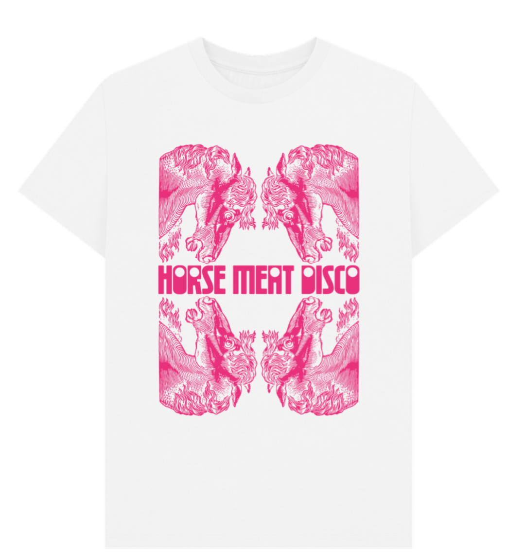 4 Horses Etch T-Shirt - Pink Print on Black