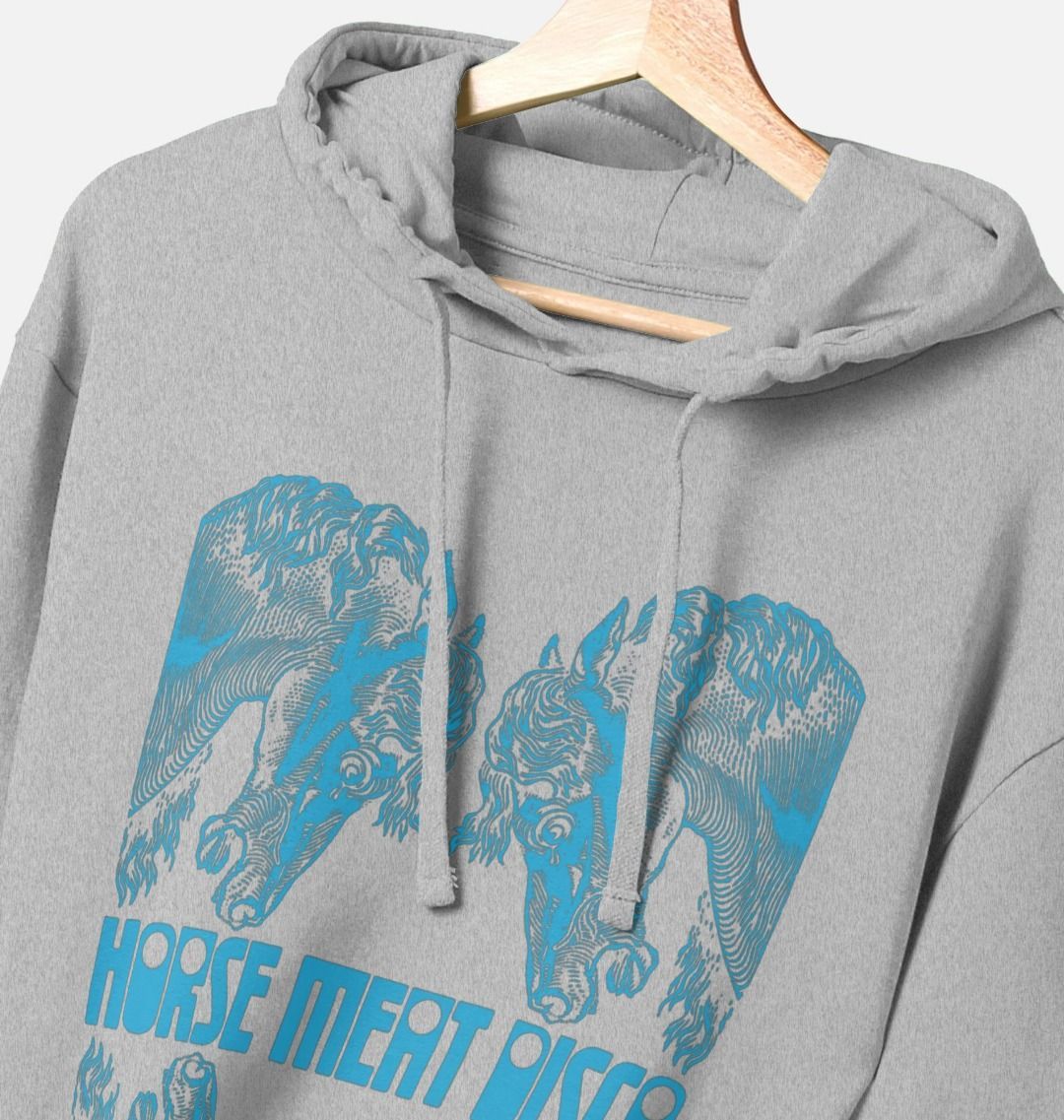 4 Horses Etch Hoody - Turquoise Print on Grey