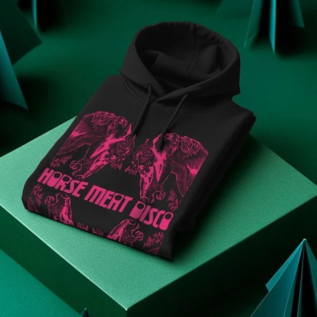 4 Horses Etch Hoody - Pink Print on Black