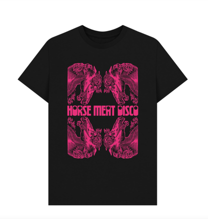 4 Horses Etch T-Shirt - Pink Print on Black