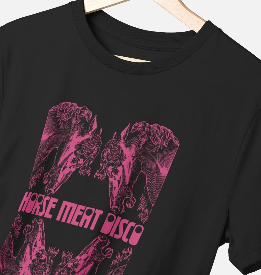 4 Horses Etch T-Shirt - Pink Print on Black