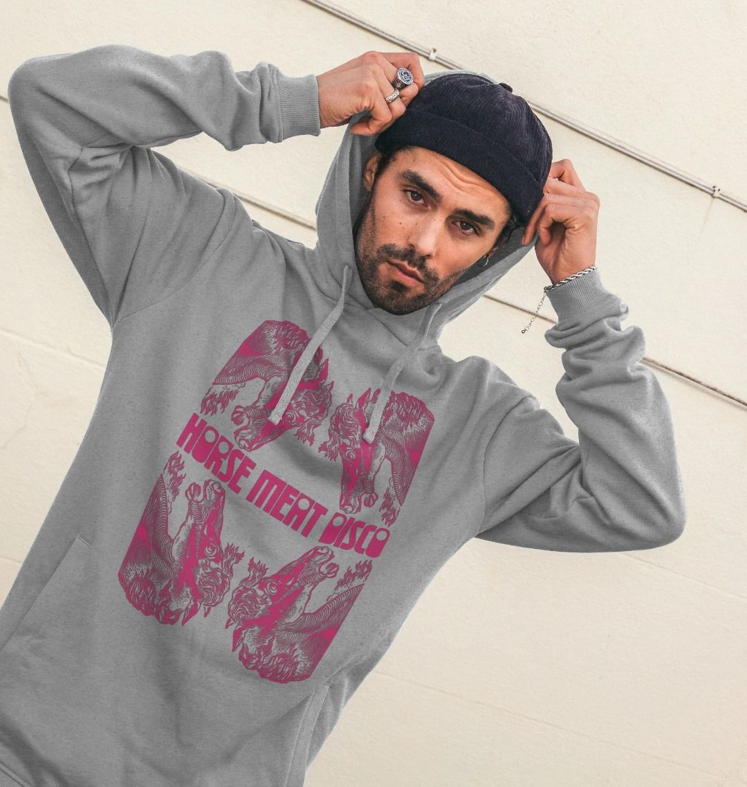 4 Horses Etch Hoody - Pink Print on Grey