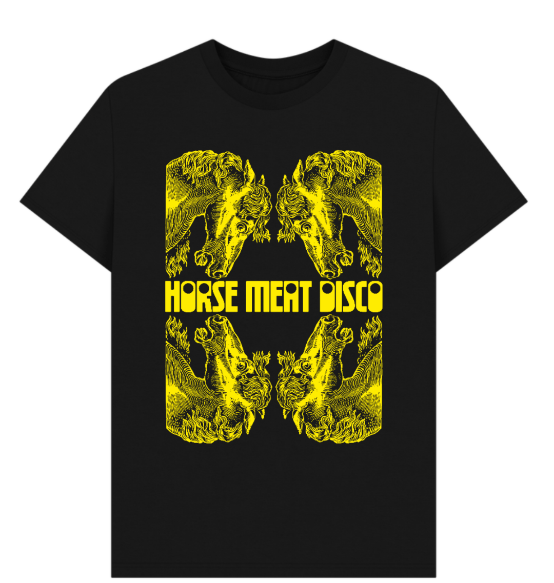 4 Horses Etch T-Shirt - Yellow Print on Black