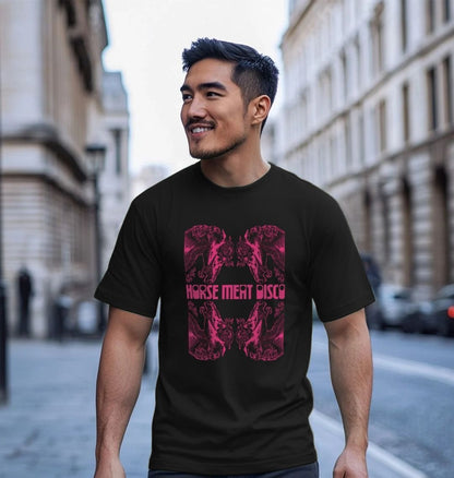 4 Horses Etch T-Shirt - Pink Print on Black