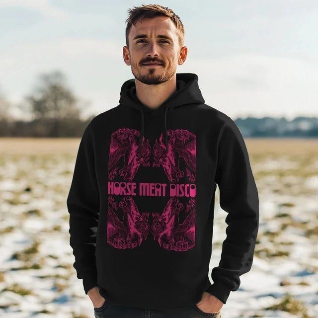 4 Horses Etch Hoody - Pink Print on Black