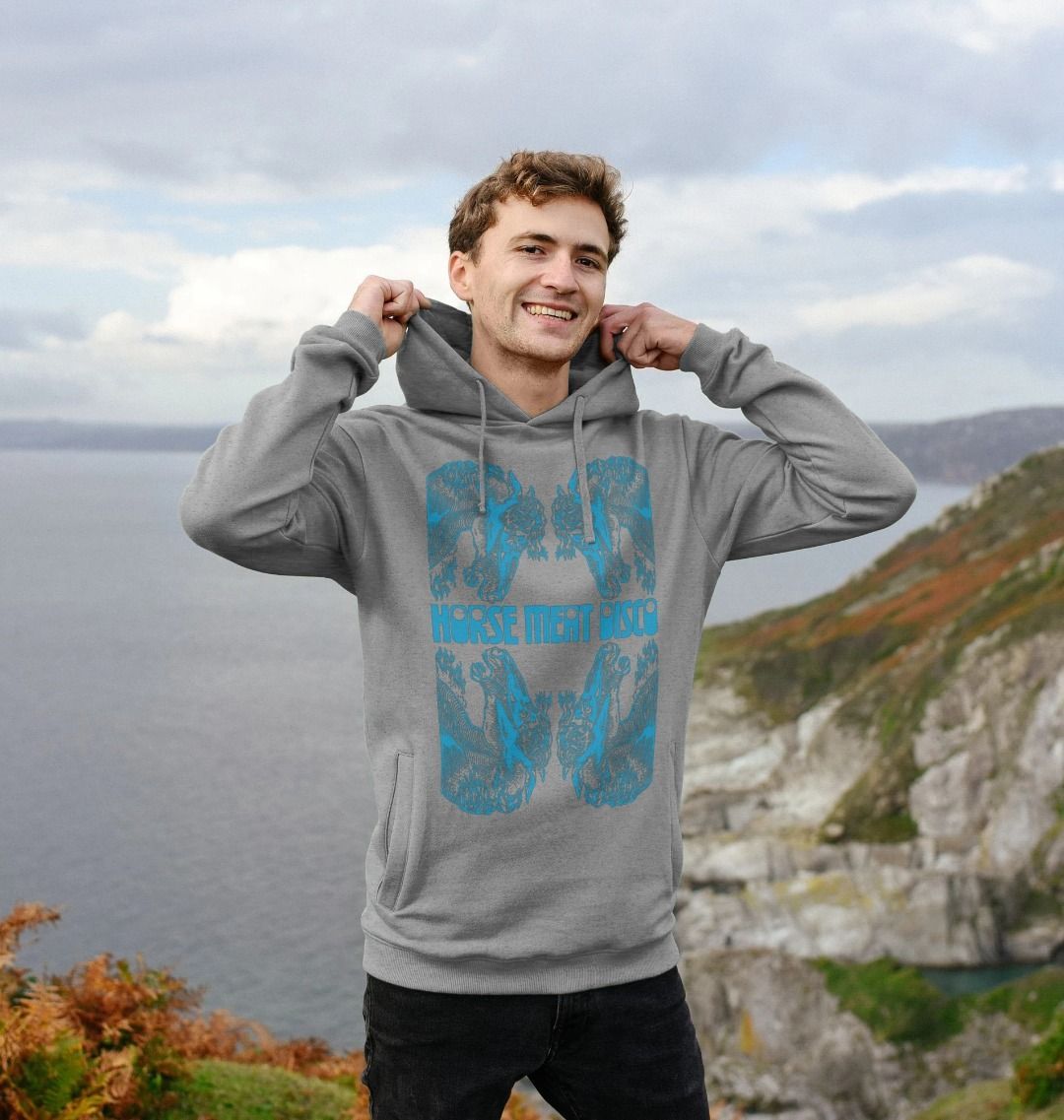 4 Horses Etch Hoody - Turquoise Print on Grey